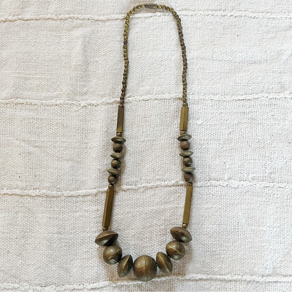 Vintage Brass Necklace with Chunky Beads